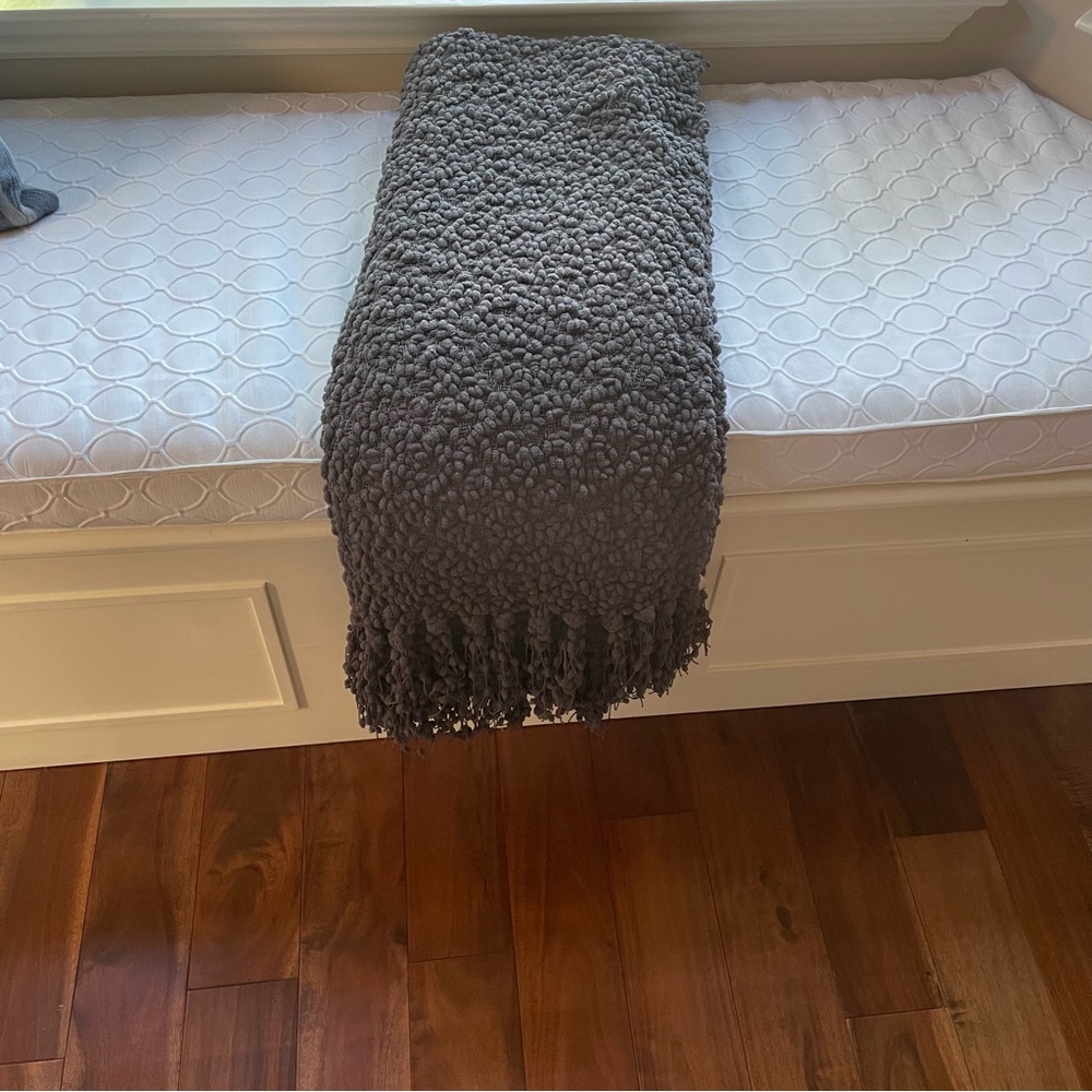 Grey West Elm Cozy Knit Throw with Tassels